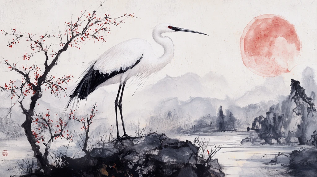 仙鹤古风山水画