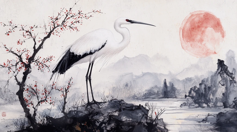 仙鹤古风山水画