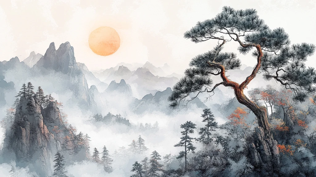 迎客松水墨山川