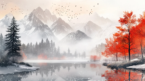 磨砂山水意境画