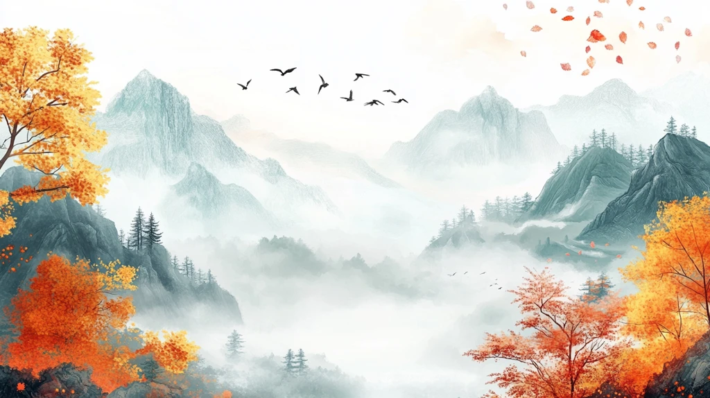 红叶古风山水画