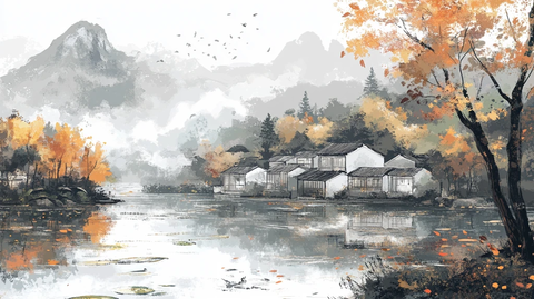 古风秋天景色插画