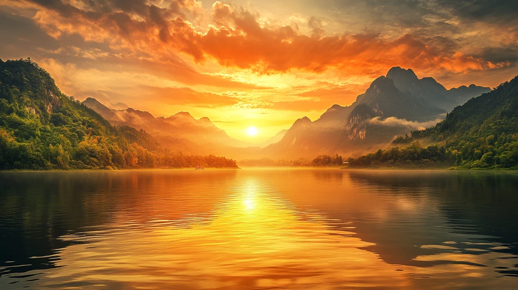 大幅高清山水日出