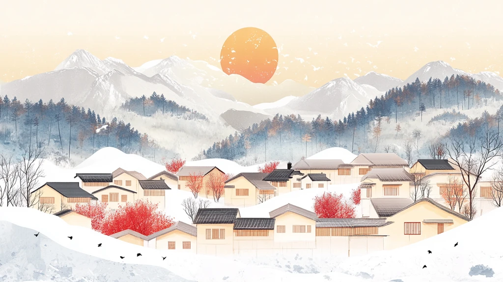 冬季乡村小镇落日