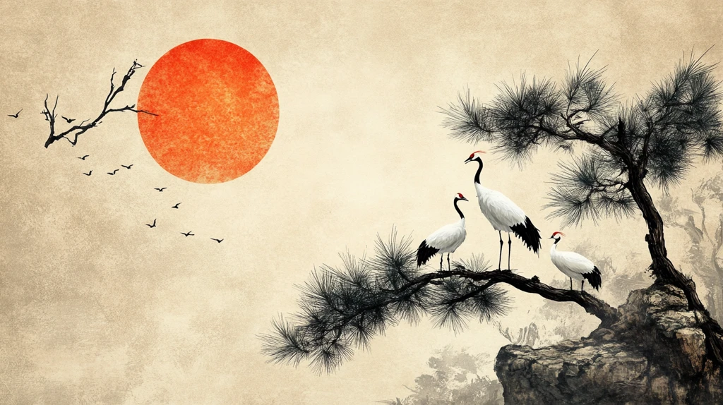 梅花仙鹤旭日东升