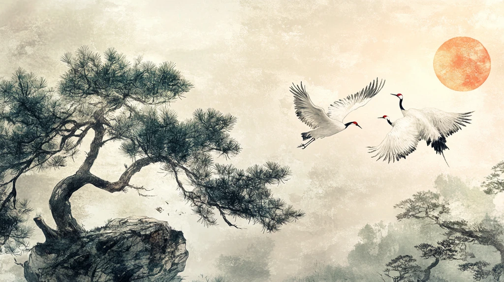 松树下的仙鹤