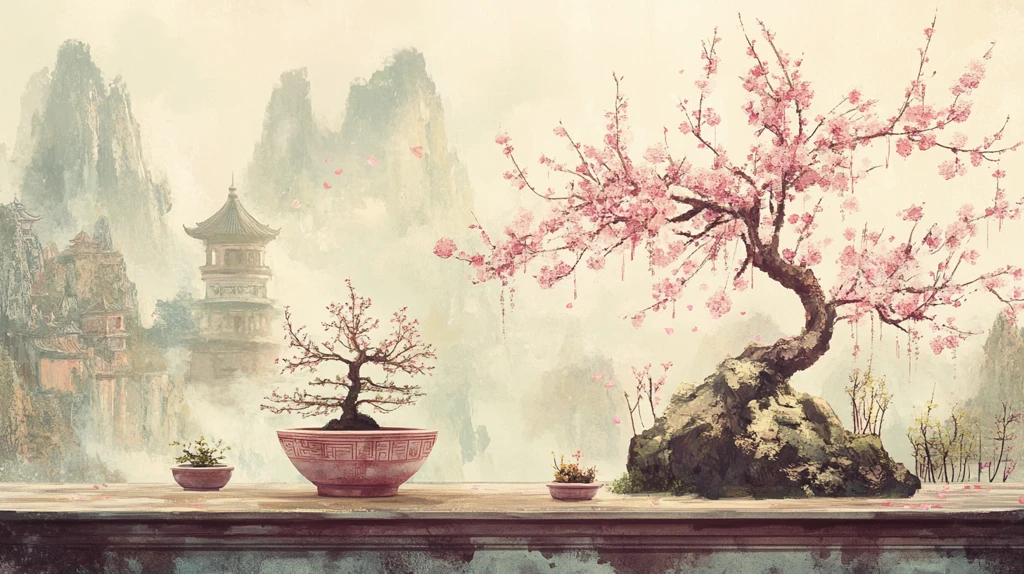 桃花源记古风山水插画