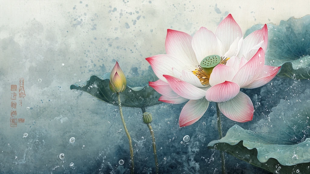 禅意荷花工笔荷花