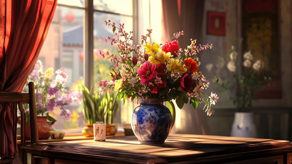 菊花郡花农家窗边复古