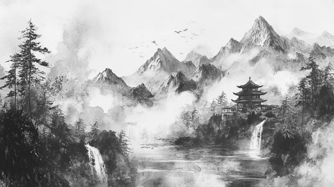 仙鹤楼阁古风山水画