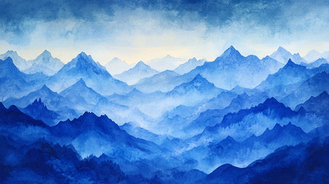 蓝调水墨群山