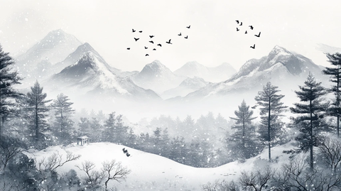 冬日山川风景插画