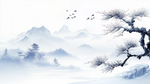 雪景山水插画