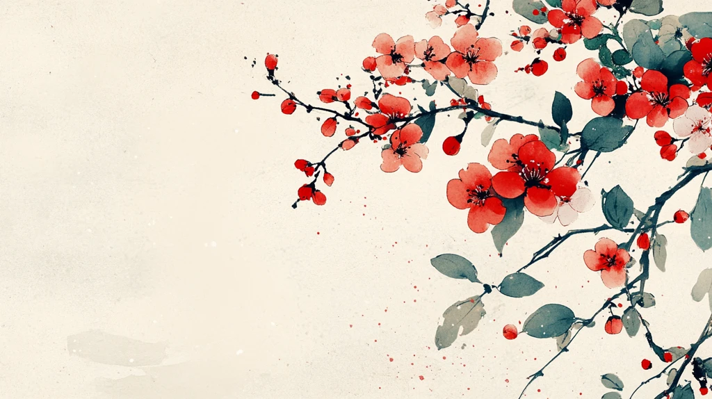 新中式手绘红色花鸟