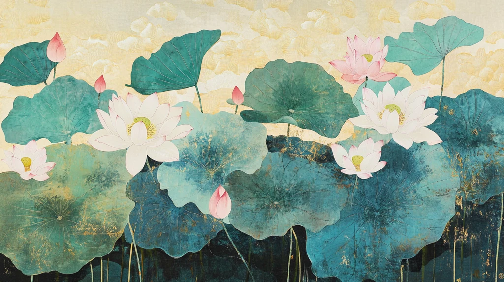 新中式大幅荷花壁画