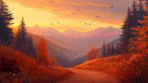 秋天森林画唯美秋色