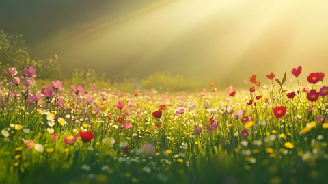 阳光鲜花草地