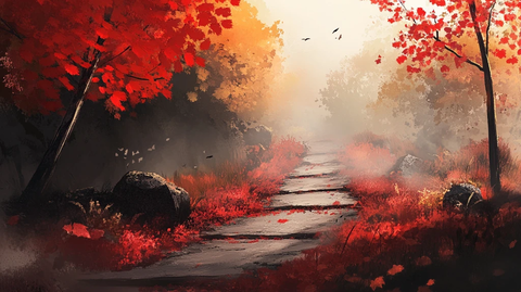 唯美红叶插画