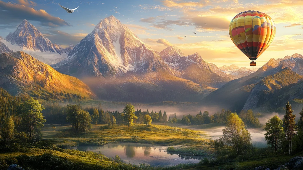 热气球山间晨景