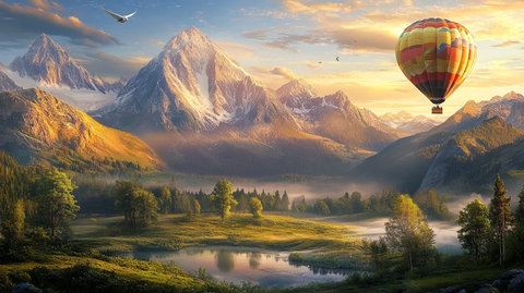 热气球山间晨景