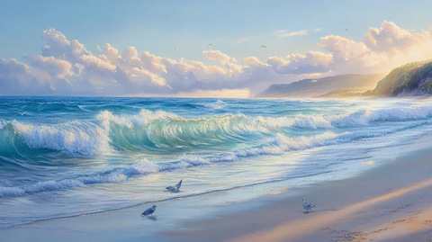 唯美海岸风景插画