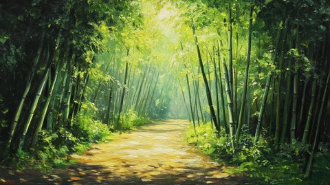 竹林油画