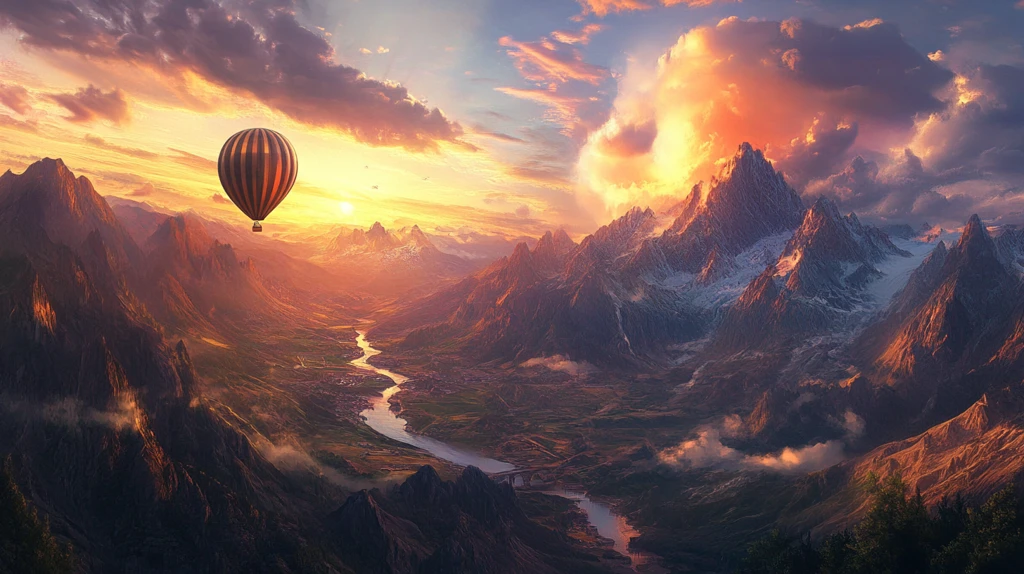 日出时分的山间飞行