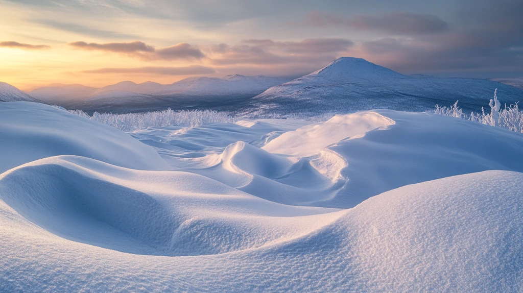 雪景日出荒山冰冷