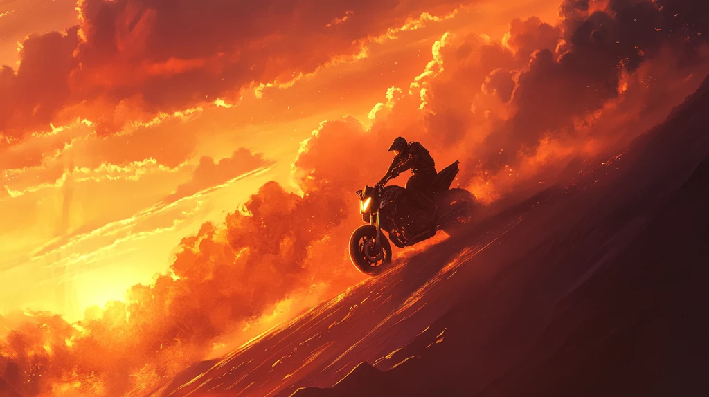 沙漠夕阳下的运动轨迹