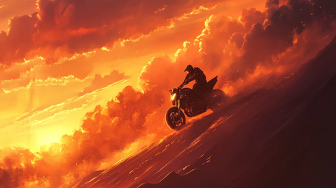 沙漠夕阳下的运动轨迹