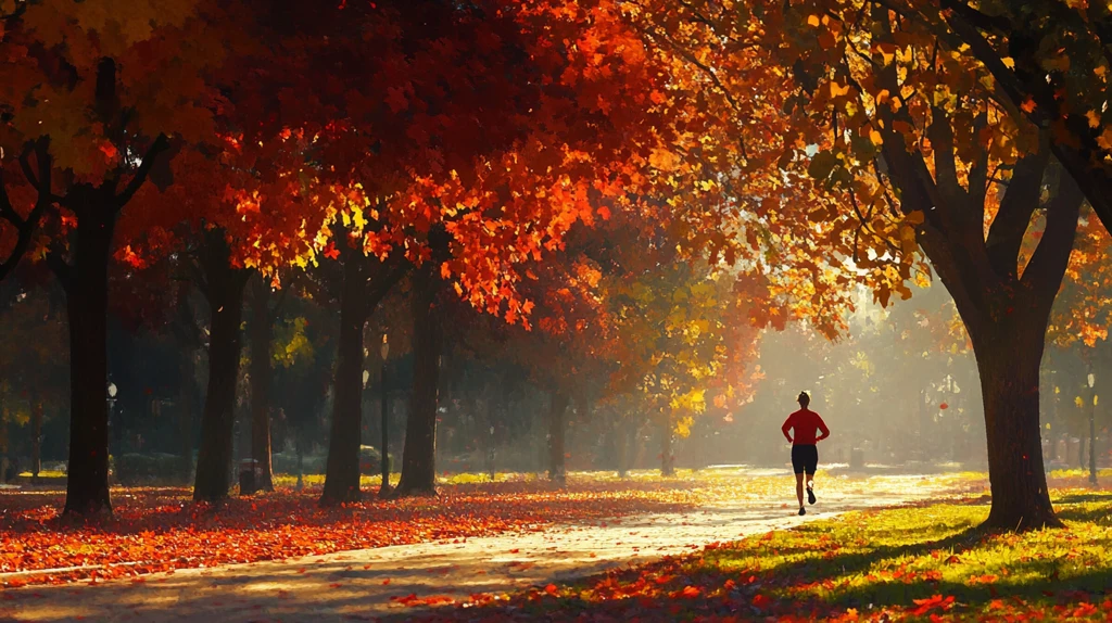 秋天里晨练的人