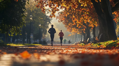 秋天里晨练的人
