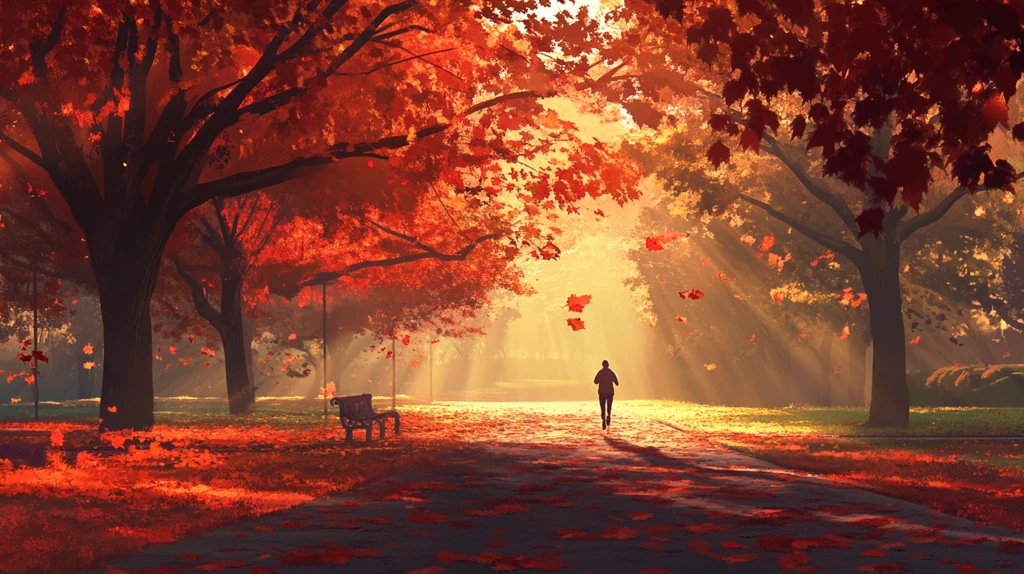 金色树叶小路落叶行人