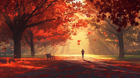 金色树叶小路落叶行人