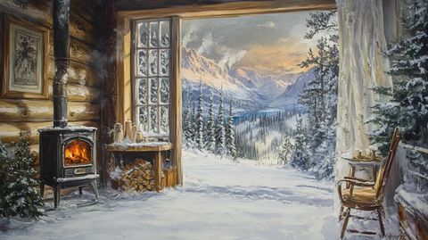 冬季雪景风景油画