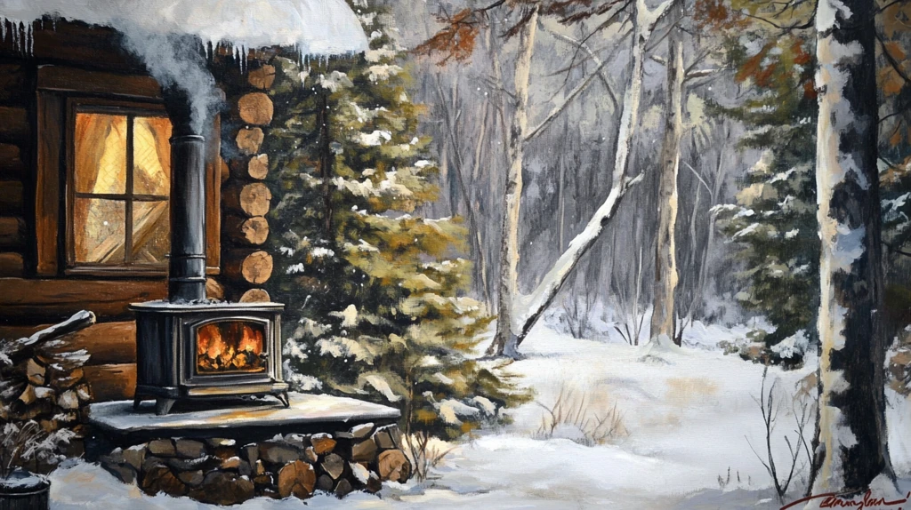 手绘雪夜风景无框画