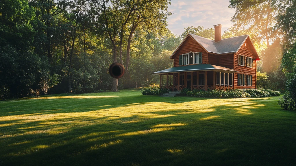 森林草坪红顶屋