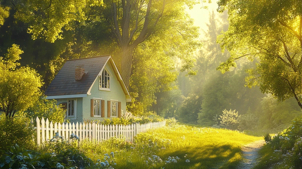 树木树叶树下小木屋