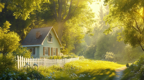 树木树叶树下小木屋