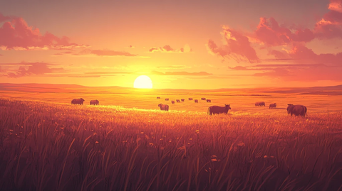 夏季草原牧场落日