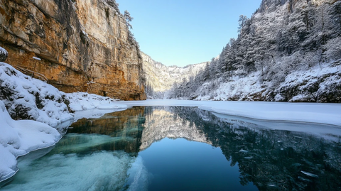 雪后宁静的大山河流
