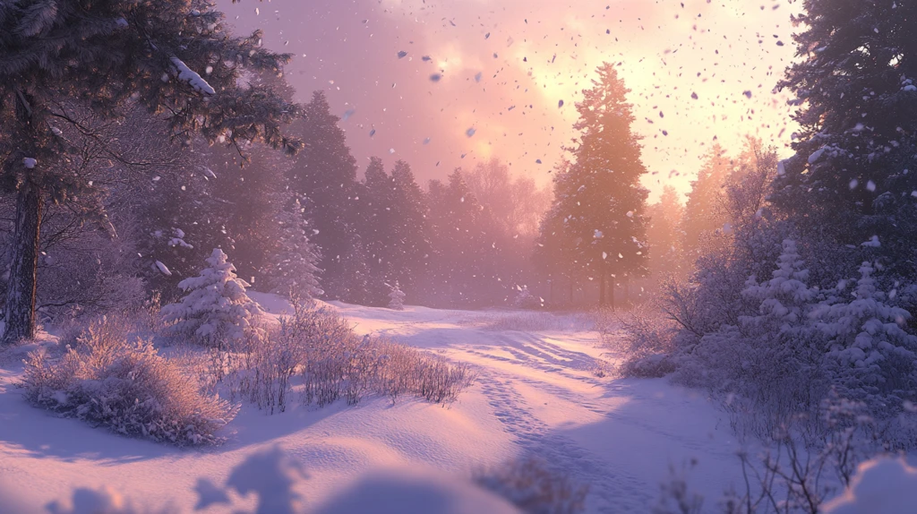 冬天森林夕阳雪景