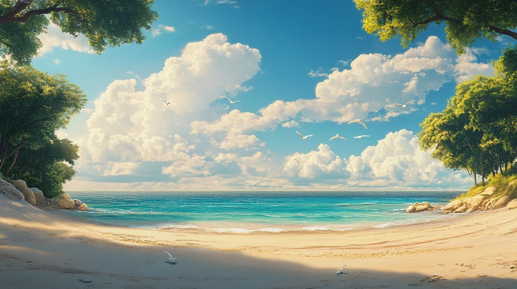 唯美海岸风景插画