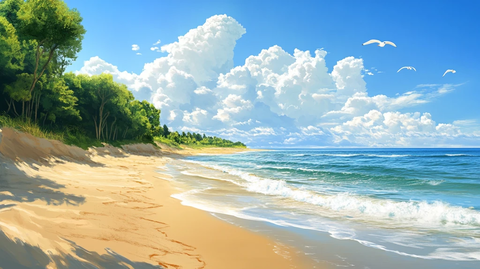 唯美海岸风景插画