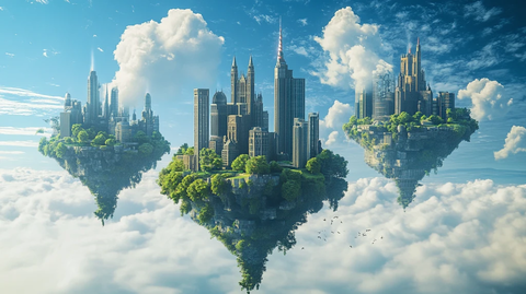 城市悬浮岛风景