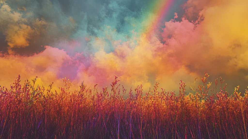 彩虹下的油菜花