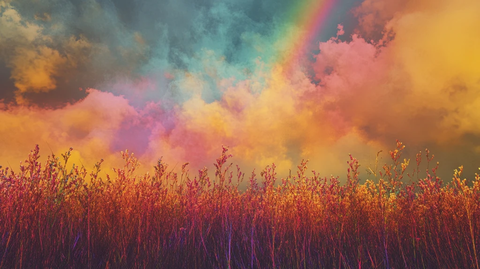 彩虹下的油菜花