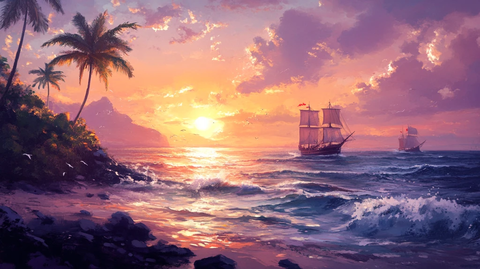 唯美海岸风景插画