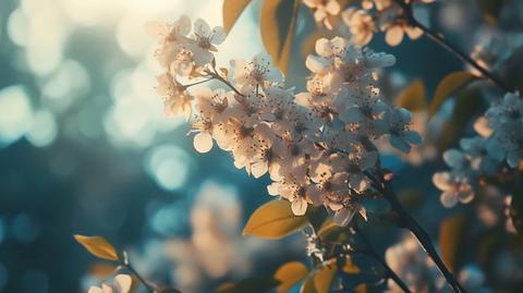 阳光白色鲜花粉色樱花