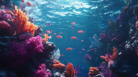 高清珊瑚礁前鱼群游动